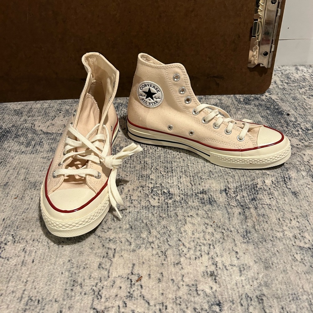 Converse High-Top Sneakers in Cream with Red Accents
